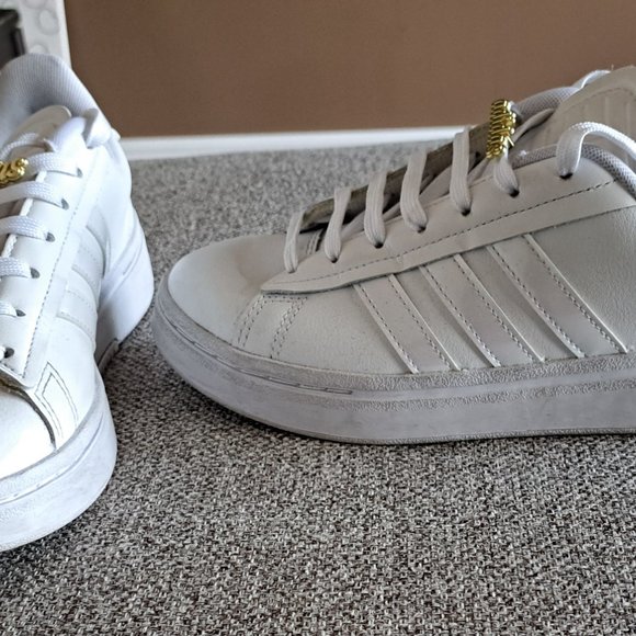 adidas White Athletic Shoes with Gold Accents - Picture 2 of 3
